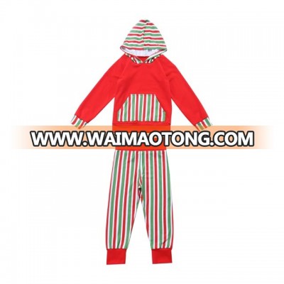 Children Red Sport Clothing Set, Kangaroo Pocket Striped Hoodie Sets