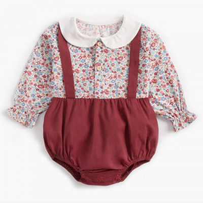 2021 Korean Trendy Floral Long Sleeve Baby Boutique Suspender Clothes Romper